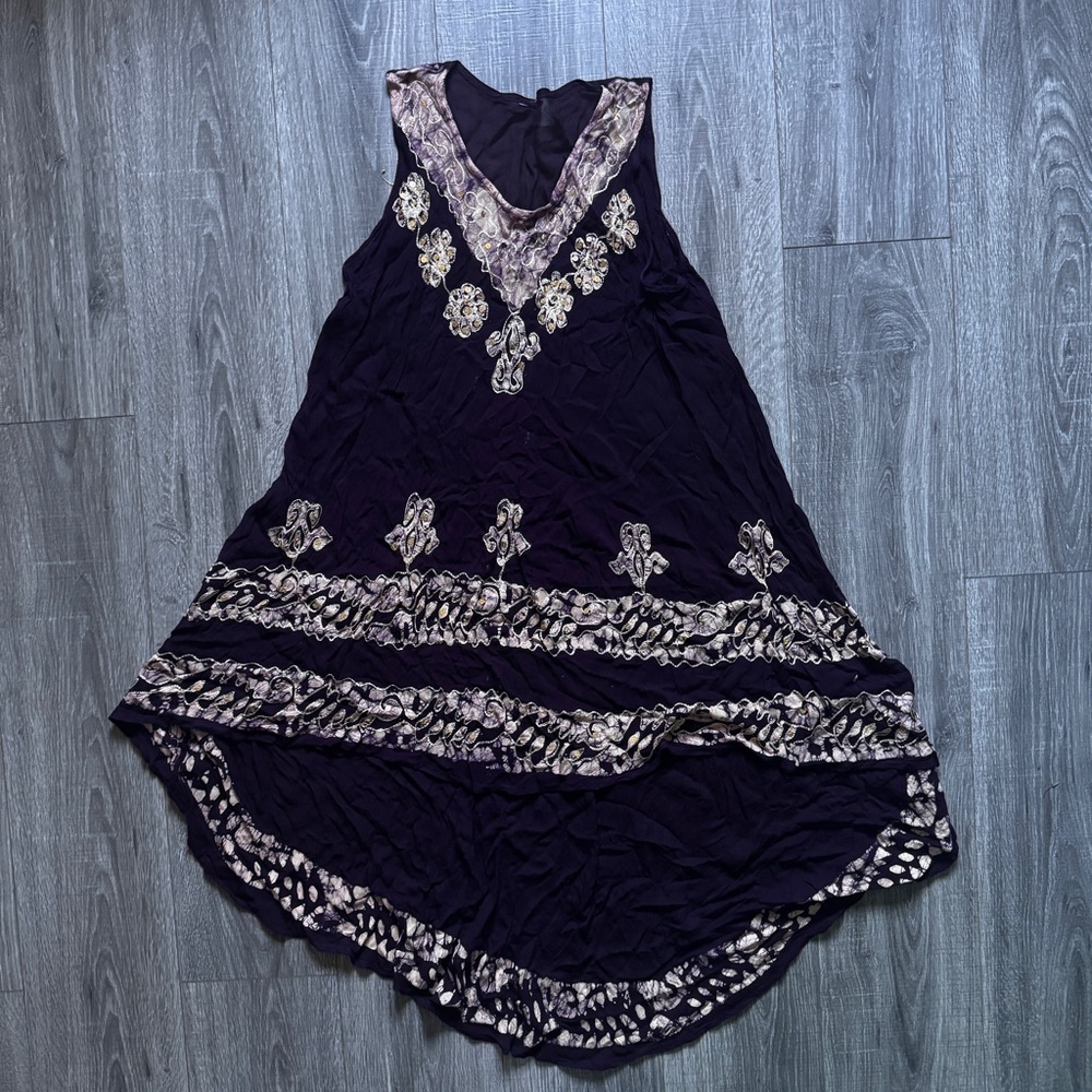 Purple Embroidered Boho Dress